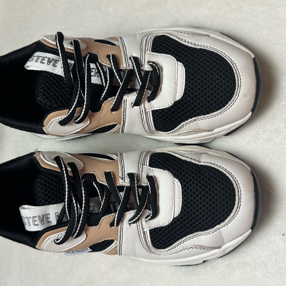 Steve Madden Black and White Sneakers with Tan Accents